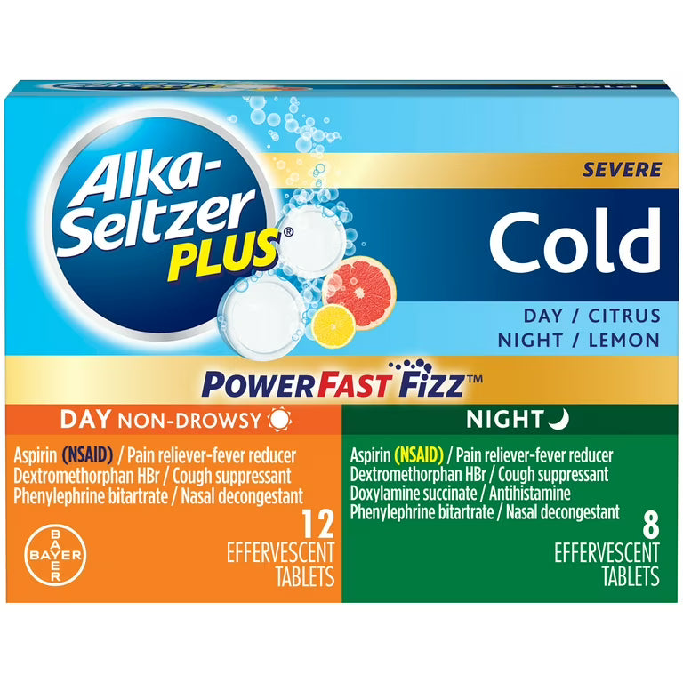 Alka-Seltzer Plus Day + Night Severe Cold Medicine Effervescent Tablets Citrus, Lemon 24 pk., $20.00