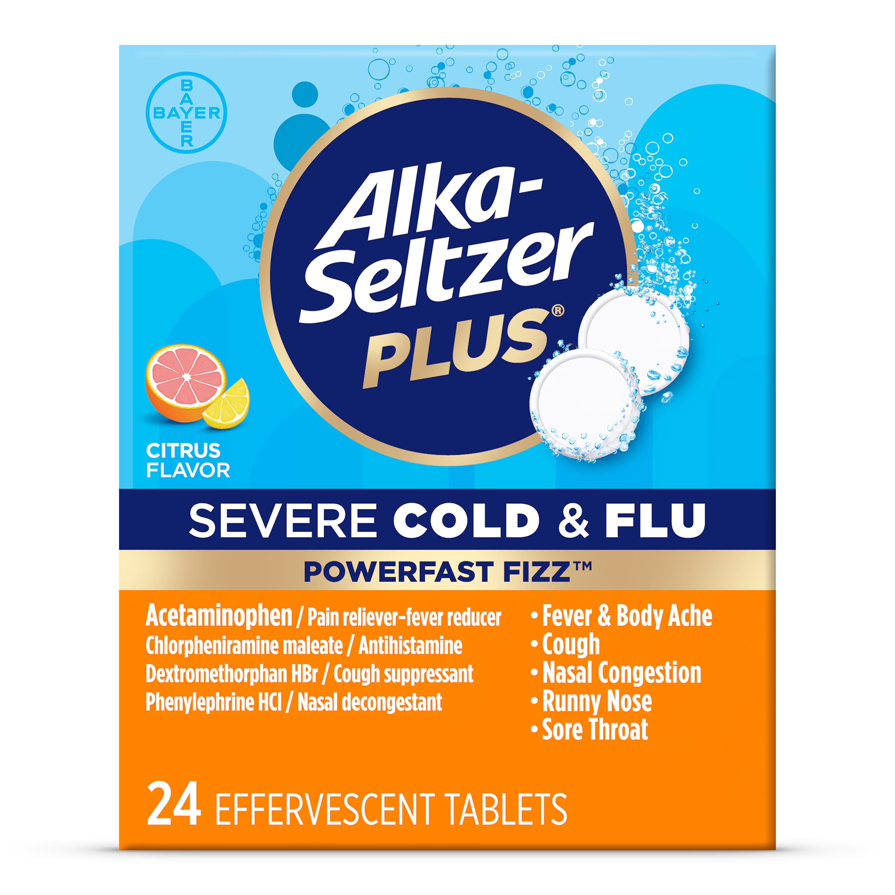 Alka-Seltzer Plus Severe Cold & Flu Effervescent Tablets Citrus 24 pk., $20.00