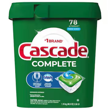 Cascade Complete ActionPacs, Dishwasher Detergent Pods, Fresh, 78 Count., $33.00