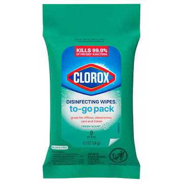Clorox Fresh Scent Disinfecting Wipes To-Go Pack 9 wipes., $8.00
