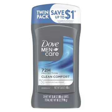 Dove+Care Deodorant Stick For Men Clean Comfort 3 oz., $20.00