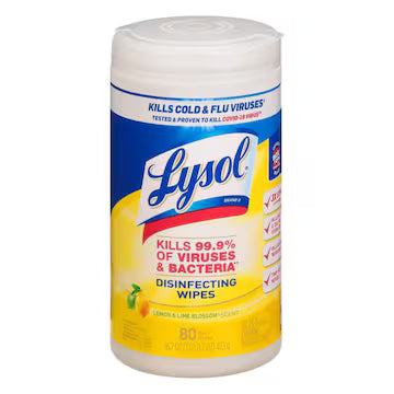 LYSOL® Disinfecting Wipes, Lemon & Lime Blossom Scent 80 wipes., $12.00
