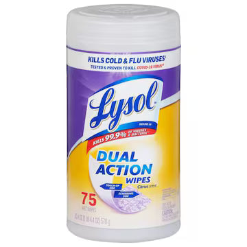 LYSOL® Wet Wipes, Dual Action, Citrus Scent 75 wipes., $11.00