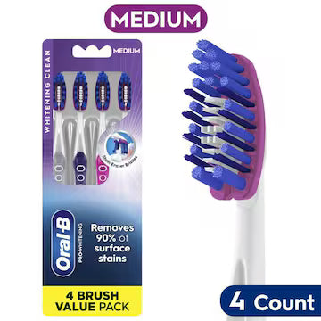 Oral-B Toothbrushes, Whitening Clean, Medium, Extra Value Pack 4 toothbrushes., $21.00