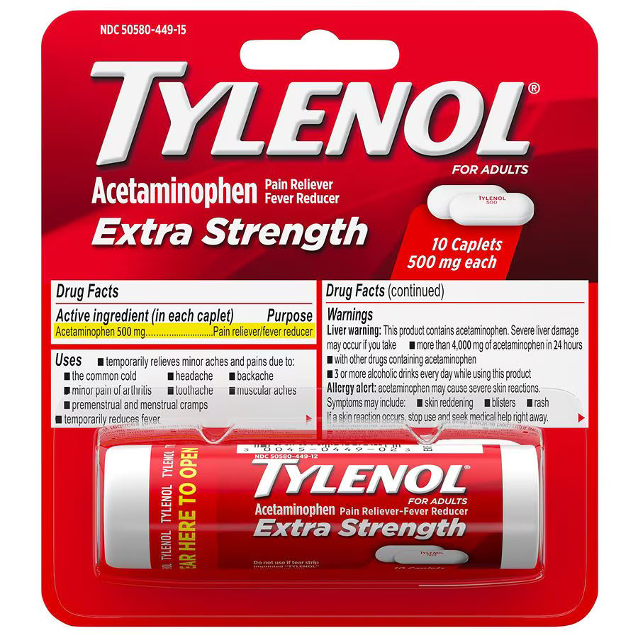 TYLENOL 500Mg Acetaminophen Caplets, Travel Size 10 pk., $10.00