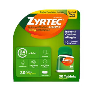Zyrtec 24 Hour Allergy Relief Tablets, 10 mg Cetirizine HCl Antihistamine 30 pk., $30.00